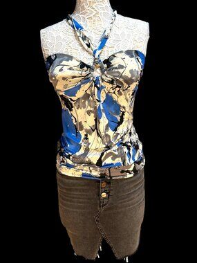 Vintage Y2K Wet Seal Blue Abstract Halter Top